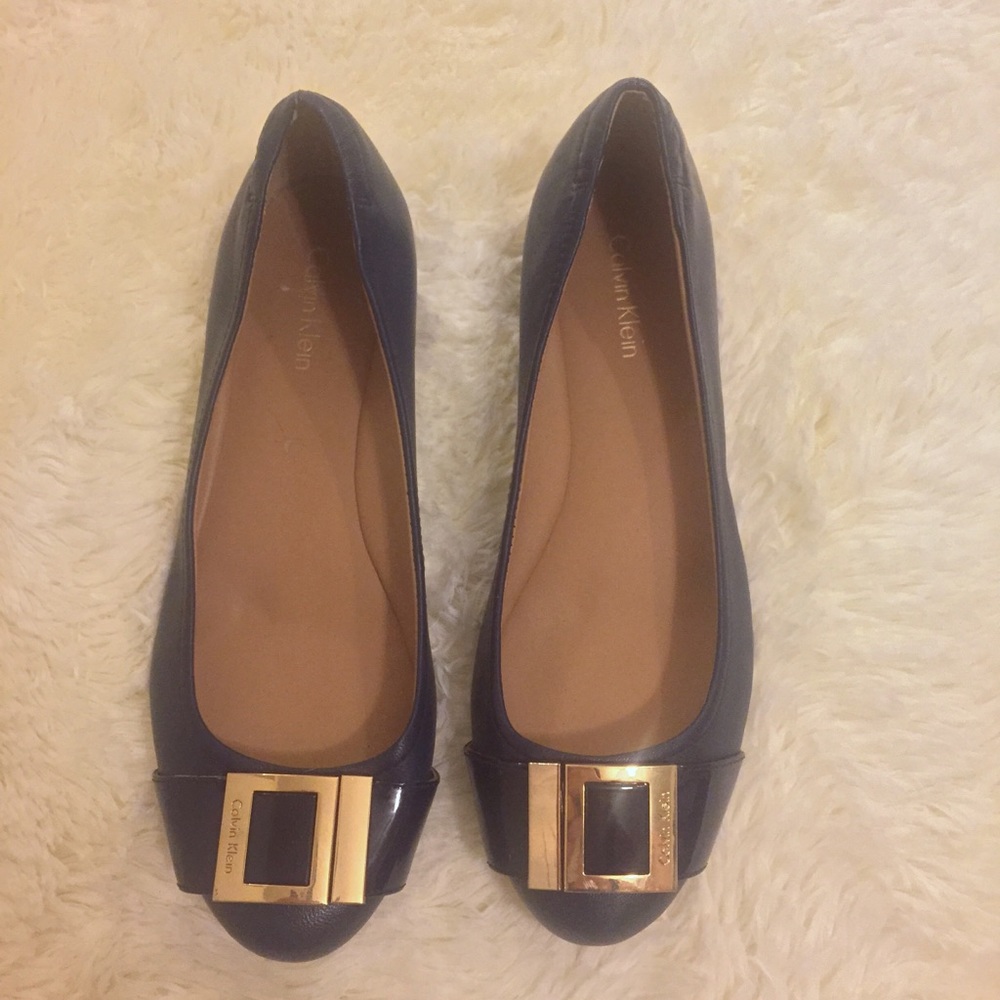 Navy flats gold buckle by Calvin Klein